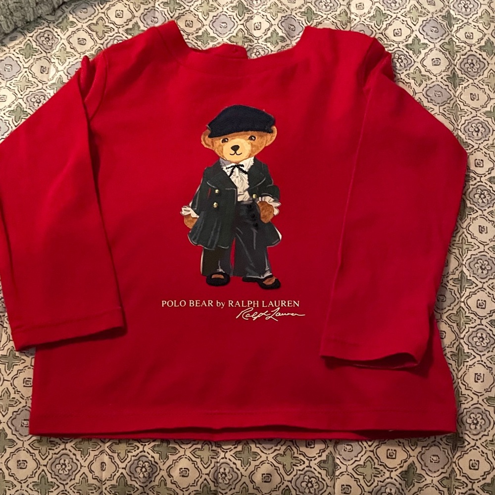 Ralph Lauren Kids Red Long Sleeve Polo Bear Tee